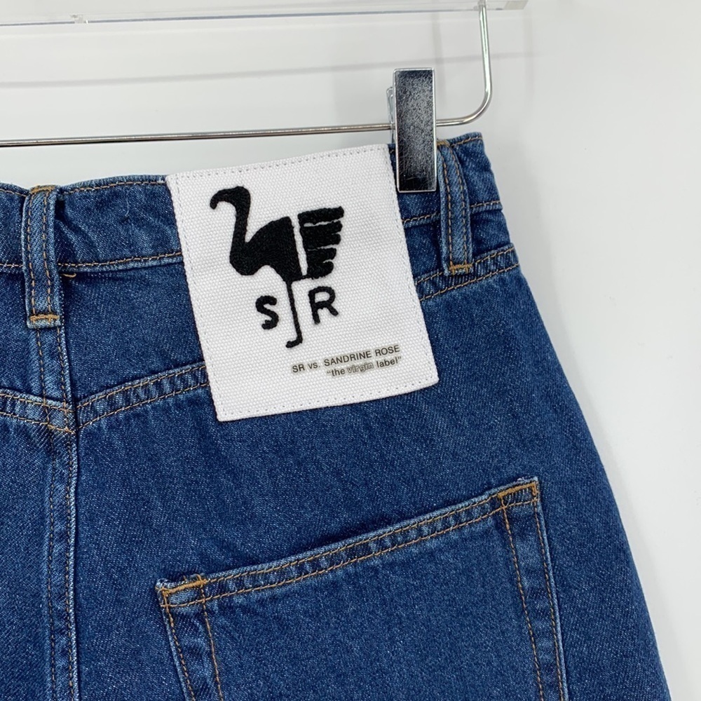 Sandrine Rose cut-off long denim jean shorts dark wash frayed hem blue new 29 - Picture 3 of 5